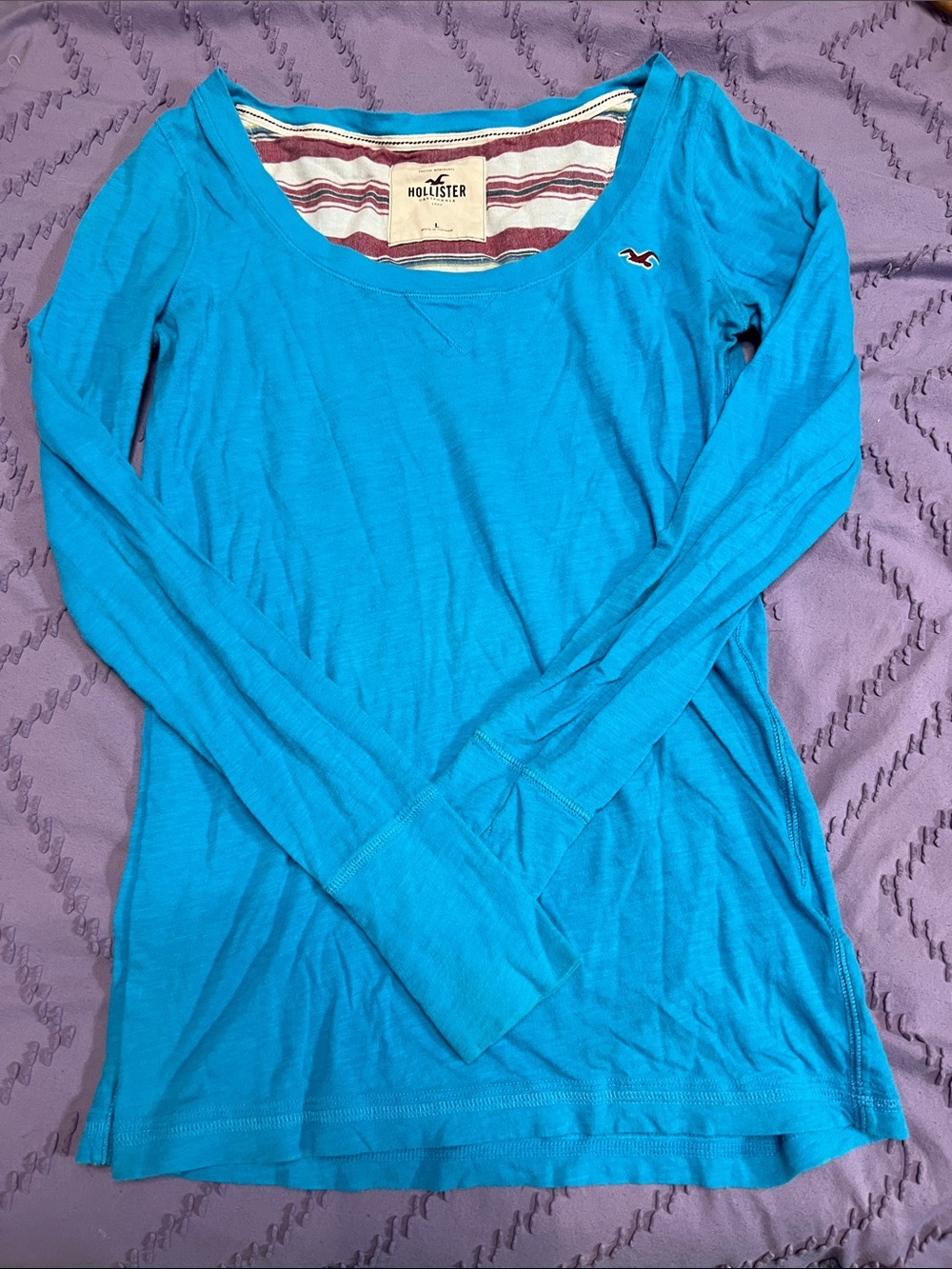 Hollister Women's Long Sleeve Scoop Neck Top - Bright Teal